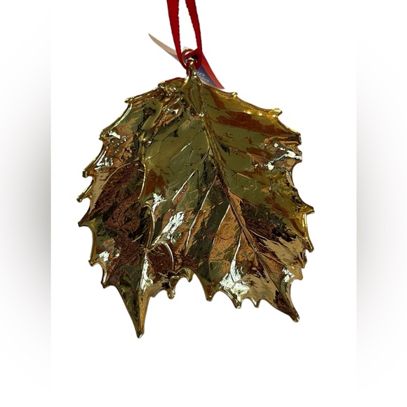24K Gold Plated Holly Leaf Ornament - Picture 1 of 6